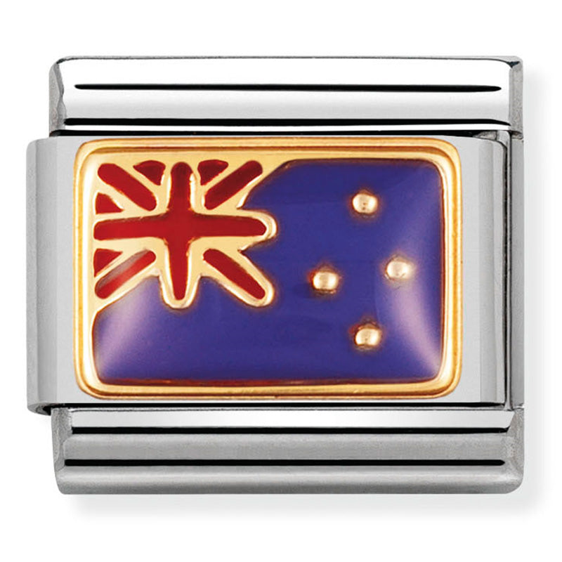 Nomination Composable 030238/0218ct yellow gold with enamel NZ Flag