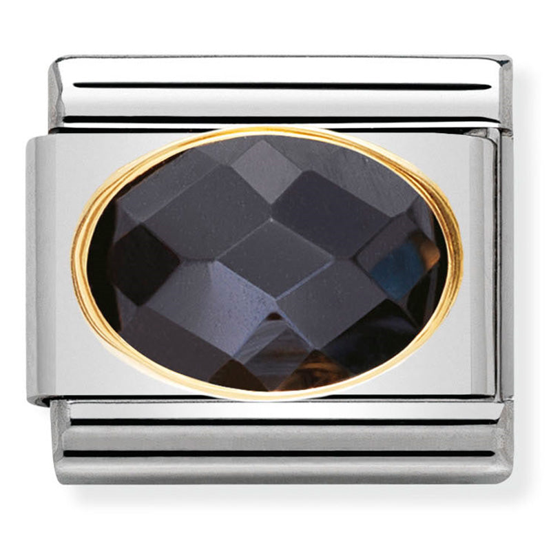 Nomination Composable 030601/011 Faceted Oval Cz Black With 18Ct Yellow Gold