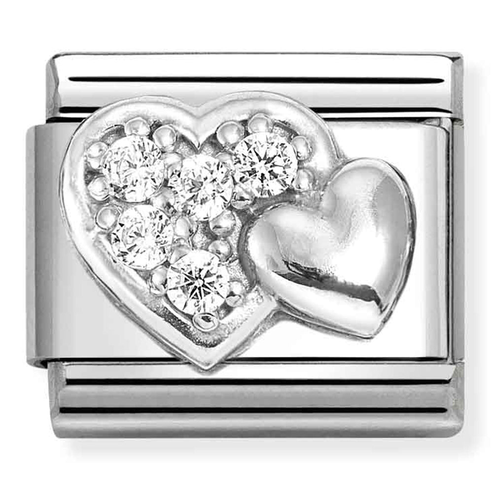 Nomination Composable 330304/47 Double Heart Raised And Cz
