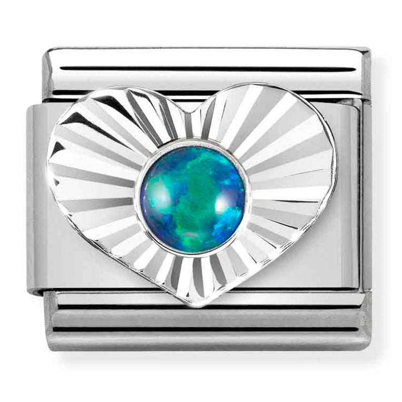 Nomination Composable 330508/26 Diamond Cut Heart with Green Opal