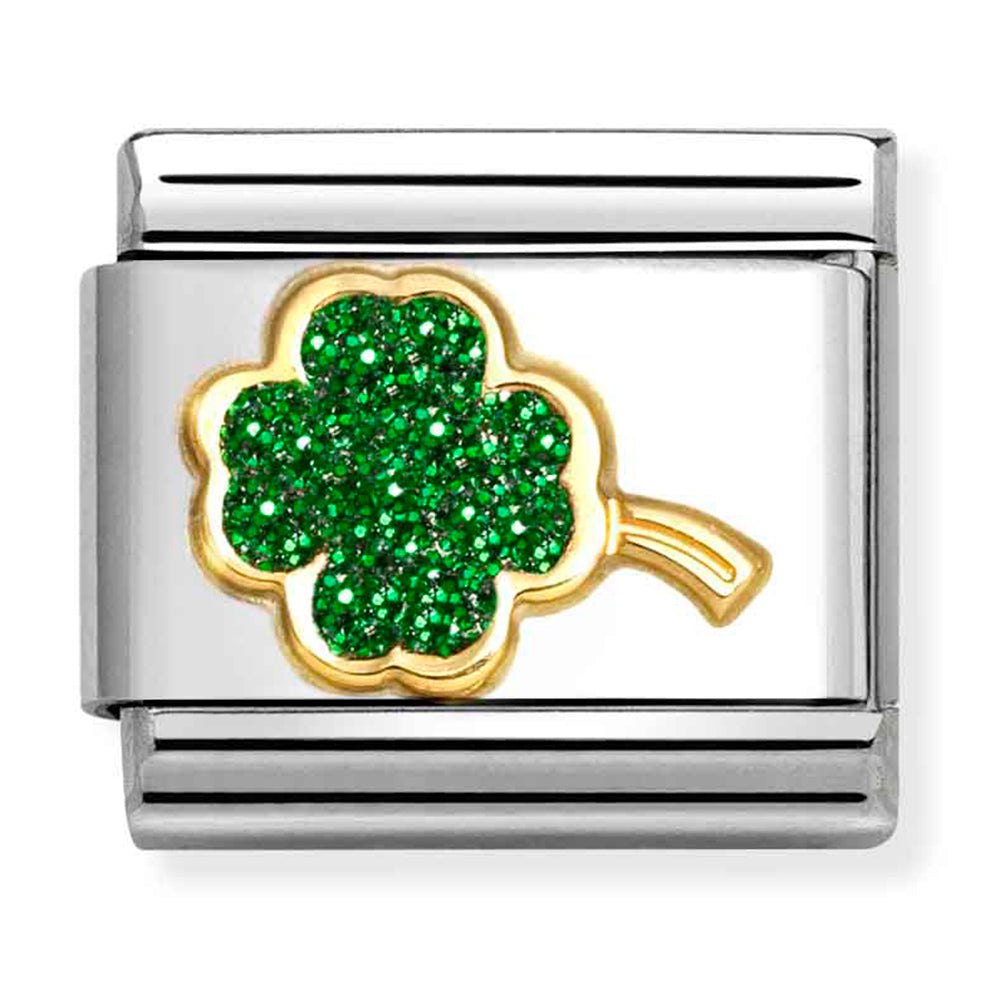 Nomination Composable 030220/18 Green Shamrock 4 leaf clover 18ct Yellow Gold