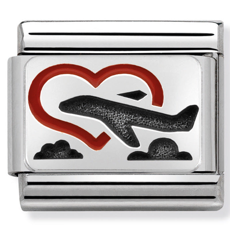 Nomination Composable 330208/02 Heart With Plane Red And Black Enamel