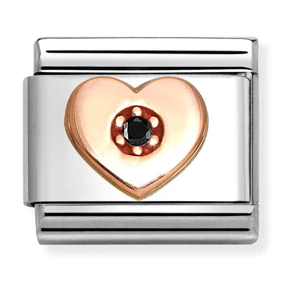 Nomination Composable 430305/40 9Ct Rose Gold Heart With Black Cz