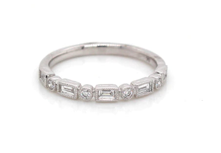 9Ct White Gold Baguette And Round Diamond Ring
