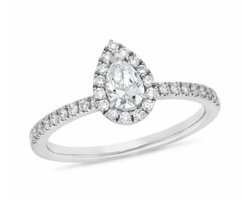 18Ct White Gold Pear Shape Halo Ring