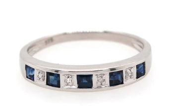9ct White Gold Sapphire And Diamond Channel Set Ring