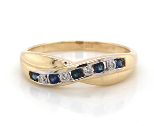 9Ct Yellow Gold Sapphire And Diamond Cross Over Ring
