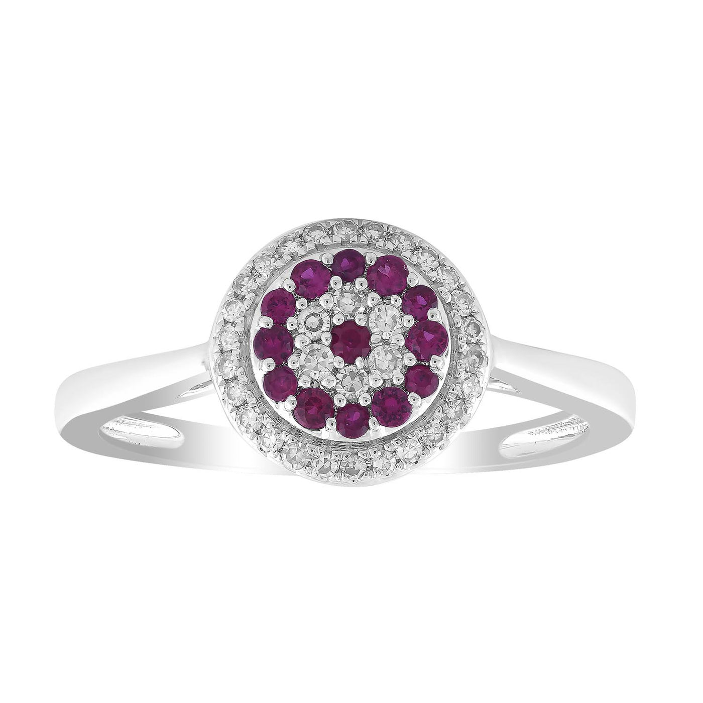 9Ct White Gold Ruby And Diamond Cluster Ring