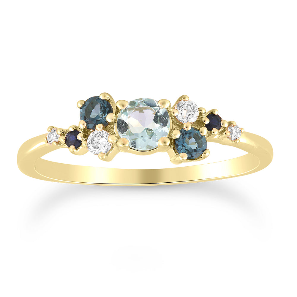 9Ct Yellow Gold Aquamarine And Diamond Ring