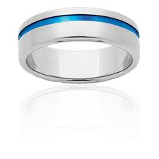 Titanium With Blue Groove Ring