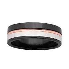 Black Zirconium, 9Ct Rose Gold And Silver Ring