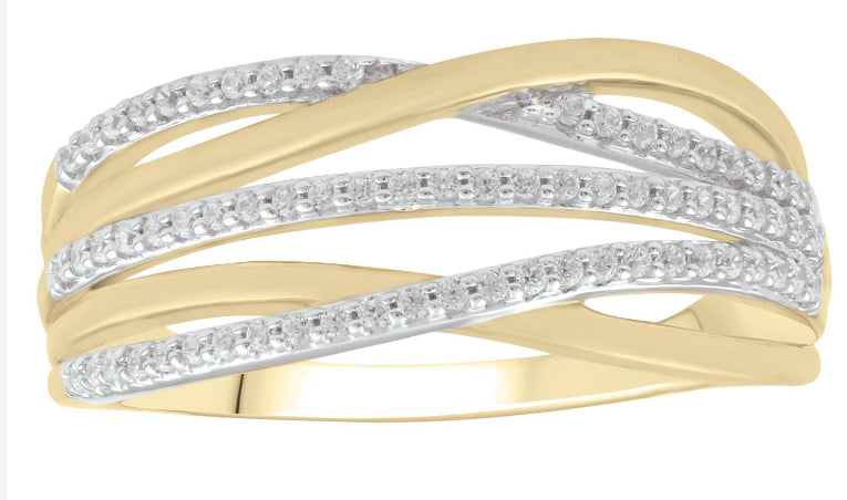 9ct Yellow Gold Diamond Crossover Dress Ring