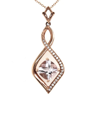 9Ct Rose Gold Pink Amethyst And Diamond Pendant