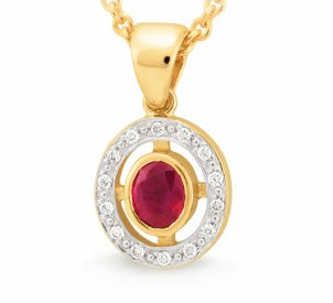 9Ct Gold Ruby And Diamond Pendant