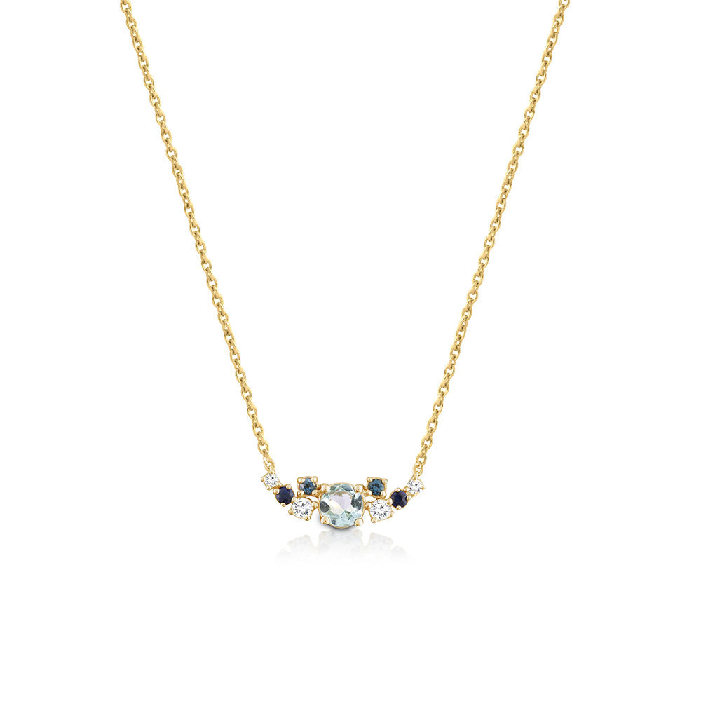 9Ct Yellow Gold Aquamarine And Diamond Necklace