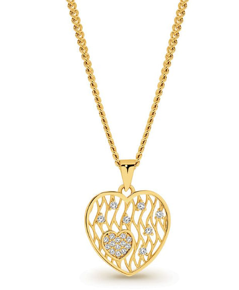 9ct yellow gold heart and cubic zirconia necklace