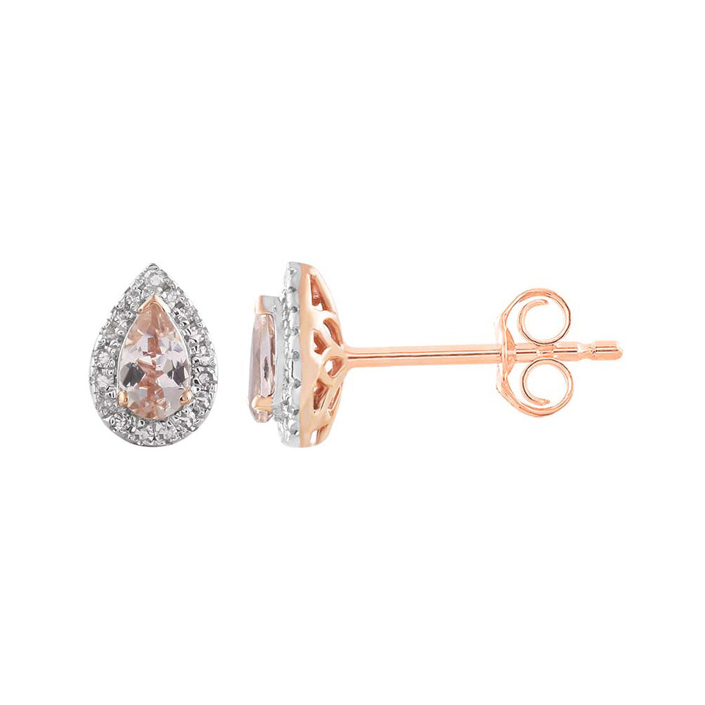 9ct Rose Gold Morganite and Diamond Earrings