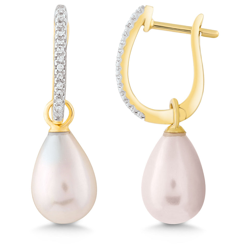 Yellow Gold Diamond & Pearl Earrings