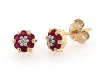 9Ct Yellow Gold Ruby And Diamond Earrings