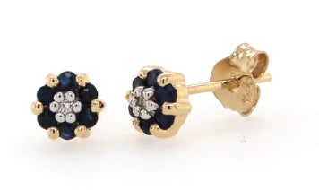 9Ct Yellow Gold Sapphire And Diamond Cluster