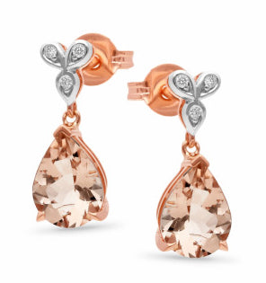 9Ct Rose Gold Morganite And Diamod Drop Earrings