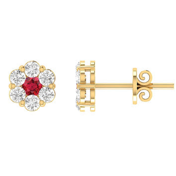 Yellow Gold Ruby And Diamond Earrings