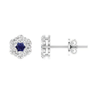 White Gold Sapphire And Diamond Cluster Earrings