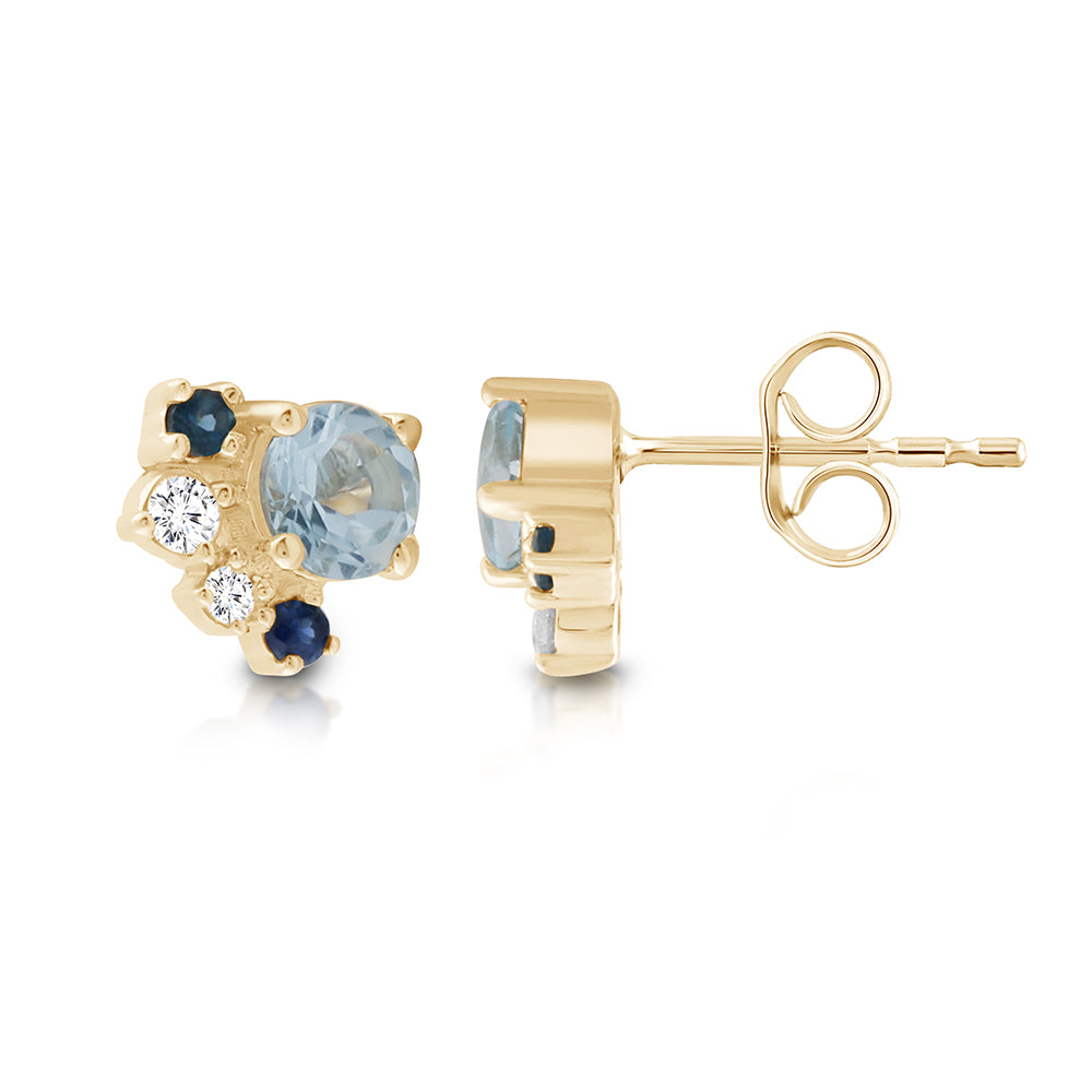 9Ct Yellow Gold Aquamarine And Diamond Earrings