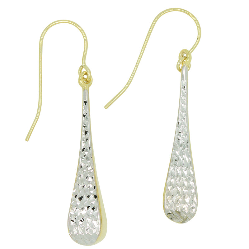 9ct Yellow Gold & Silver Textured Drop Earrings