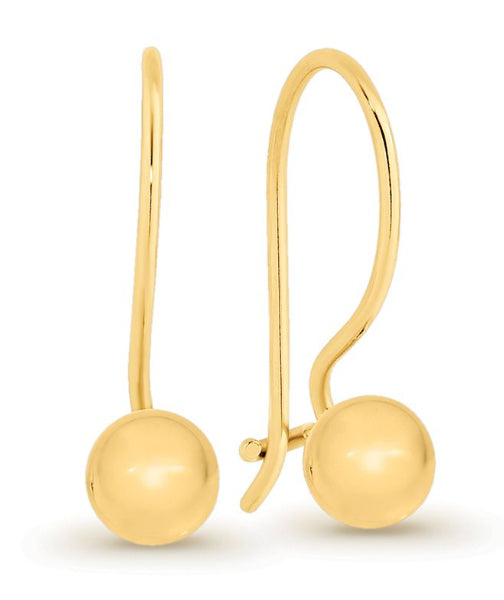 9Ct Yellow Gold Euro Ball Drop Earrings
