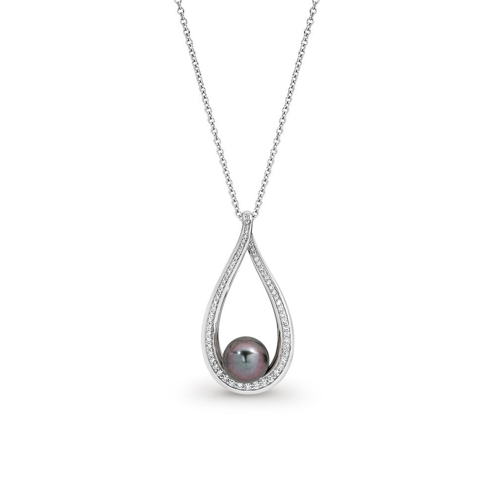 Sterling Silver Tahitain Pearl & Cubic Zirconia Necklace