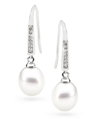 Silver Cubic Zirconia And Pearl Earrings