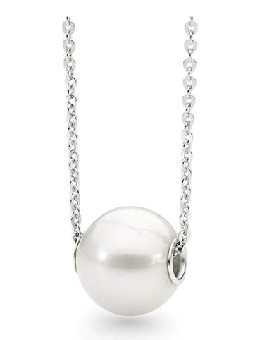Sterling Silver White Round Freshwater Pearl On A 43Cm Rhodium Plated Chain