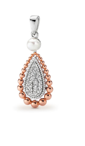 Sterling Silver Rose Gold Plated Freshwater Pearl And Cubic Zirconia Pendant (Pendant Only)