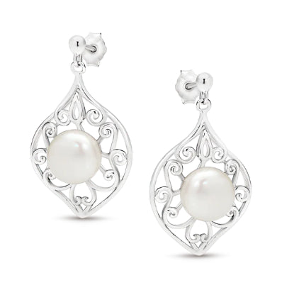 sterling silver button freshwater pearl studs