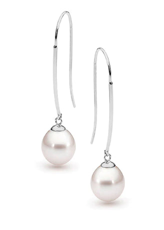 Sterling Silver Long Hook Pearl Earrings