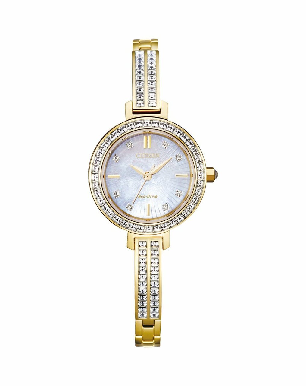 Ladies Gold Crystal Set Eco Drive Watch