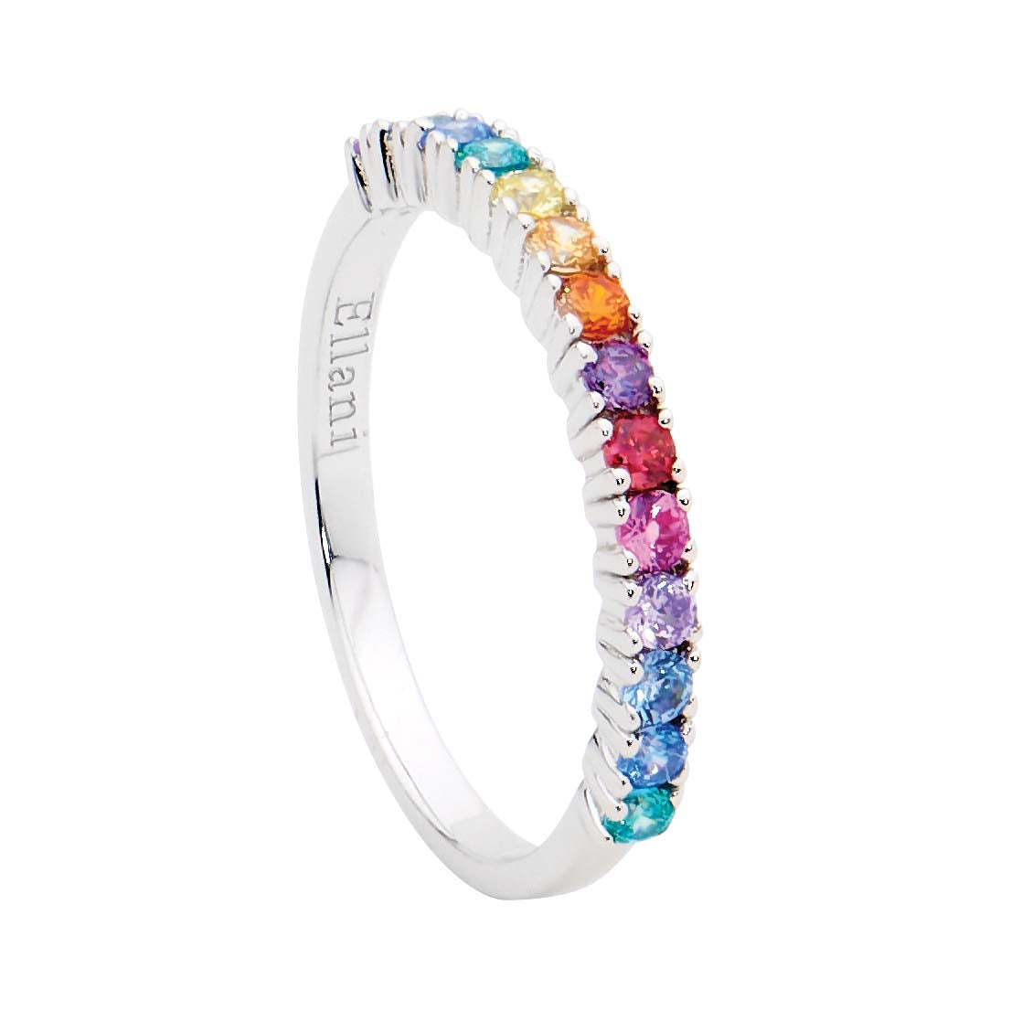 Ellani Sterling Silver Multi Colour Cz Ring