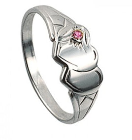 Sterling Silver Double Heart Pink Cubic Zirconia Signet Ring