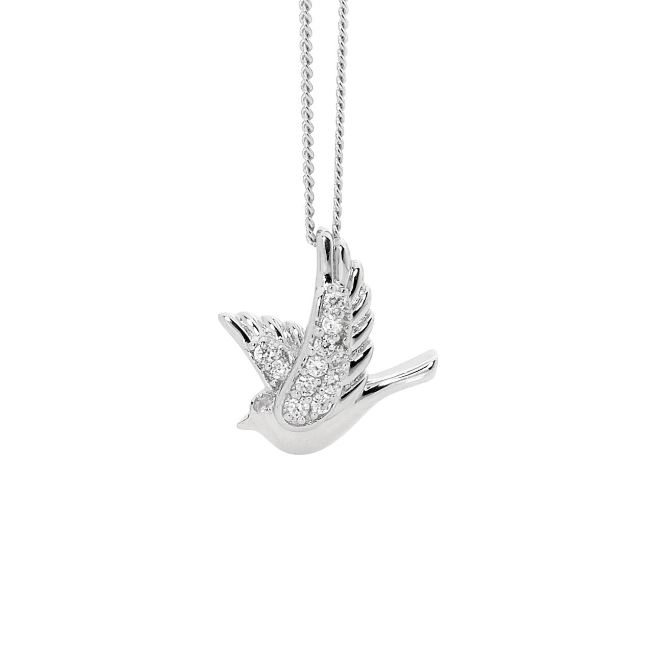 Sterling Silver Dove With Cubic Zirconia Wings Pendant
