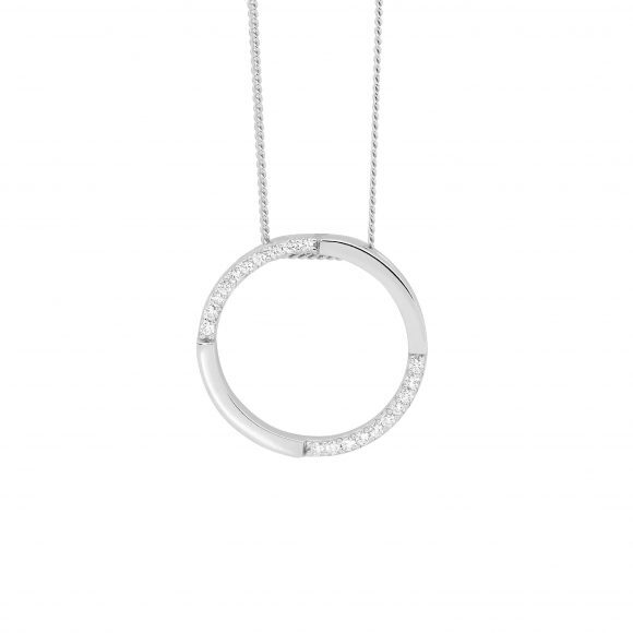 Sterling Silver Cubic Zirconia Open Circle Pendant 20Mm
