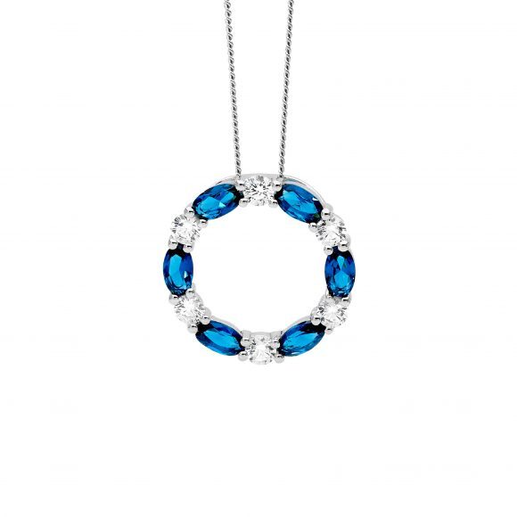 Sterling Silver London Blue & White Cubic Zirconia Circle Pendant