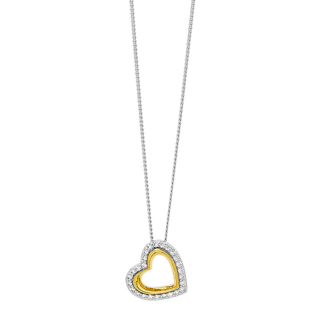 Sterling Silver Cubic Zirconia Heart Pendant With Gold Plating