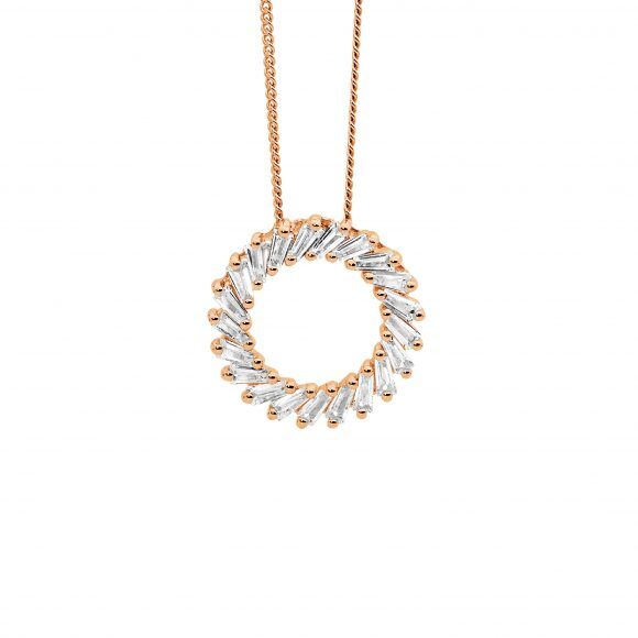 Sterling Silver Rose Gold Plated Tapered Baguette Circle Pendant