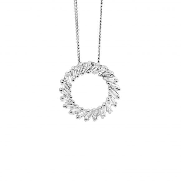 Sterling Silver Cubic Zirconia Tapered Baguette Circle Pendant