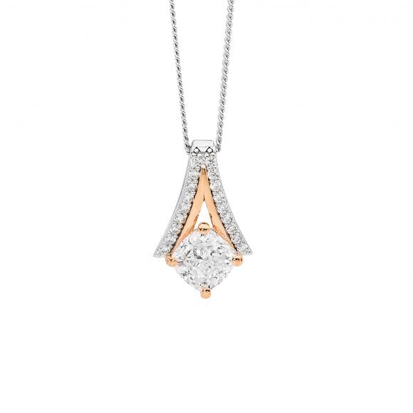 Sterling Silver & Rose Gold Plate Cubic Zirconia Necklace
