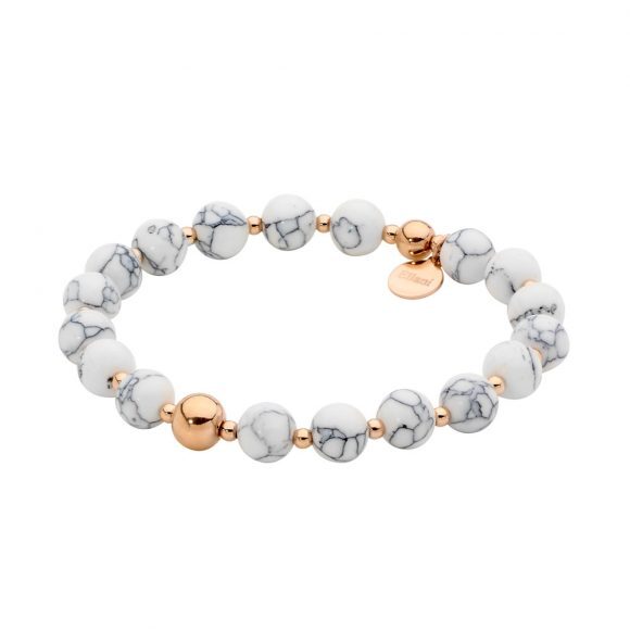 Howlite Ball Stretch Bracelet With Rose Gold Plating