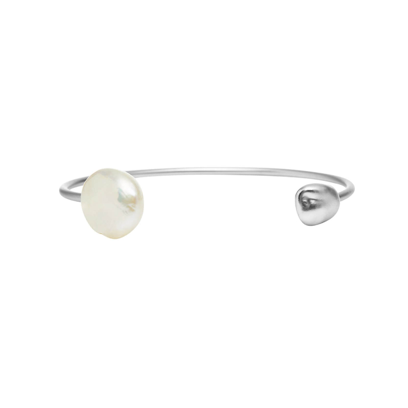 Audrey Open Cuff. Silver Colour Ion Plated With Baroque Freshwater Pearl