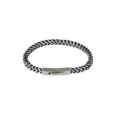 Mens Stainless Steel Curb Link With Blue Cord Bracelet