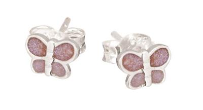 Silver Pink Butterfly Earrings